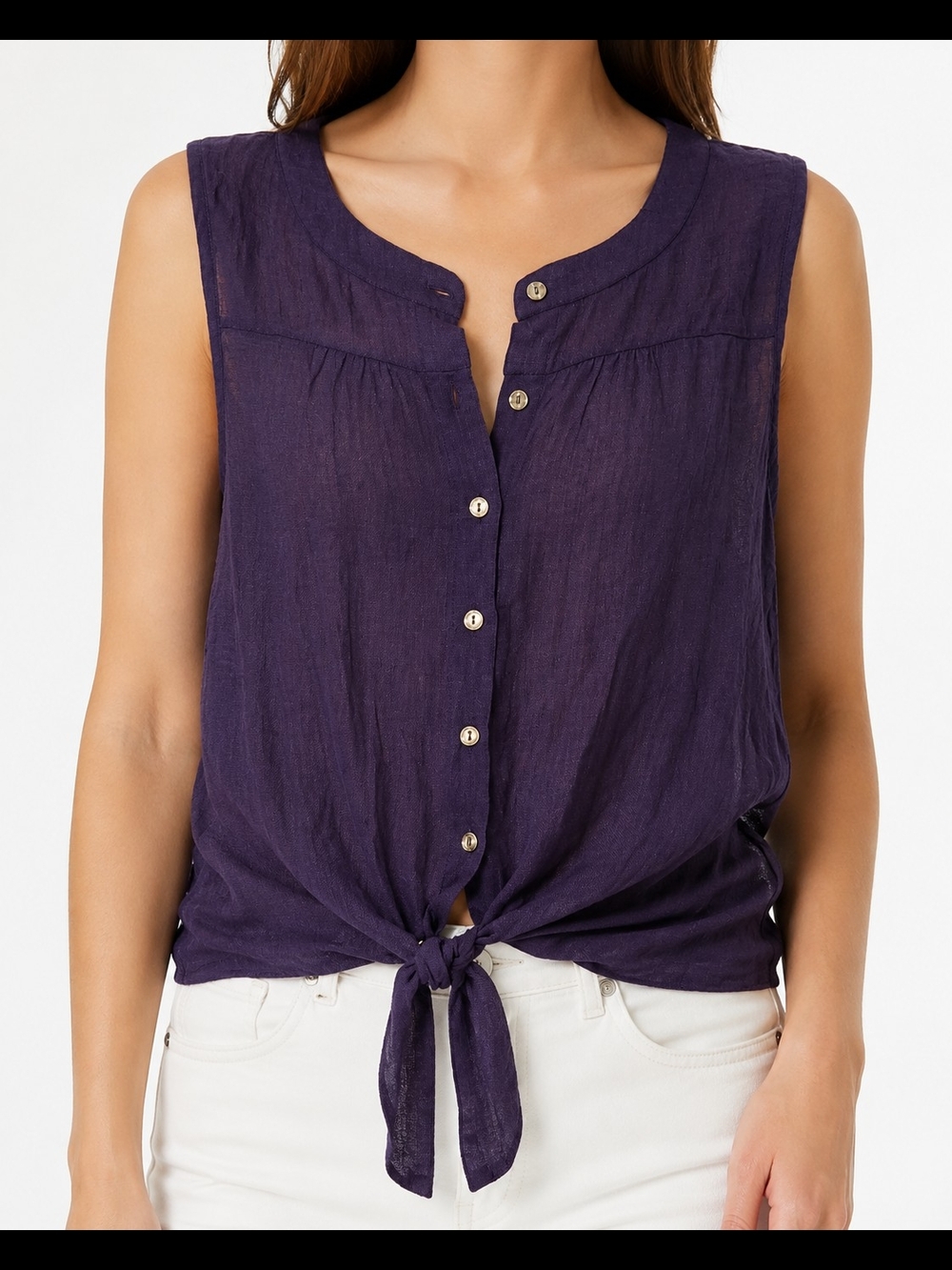 PerSeption Concept Women's Purple Sleeveless Button Down Tank Top Size L